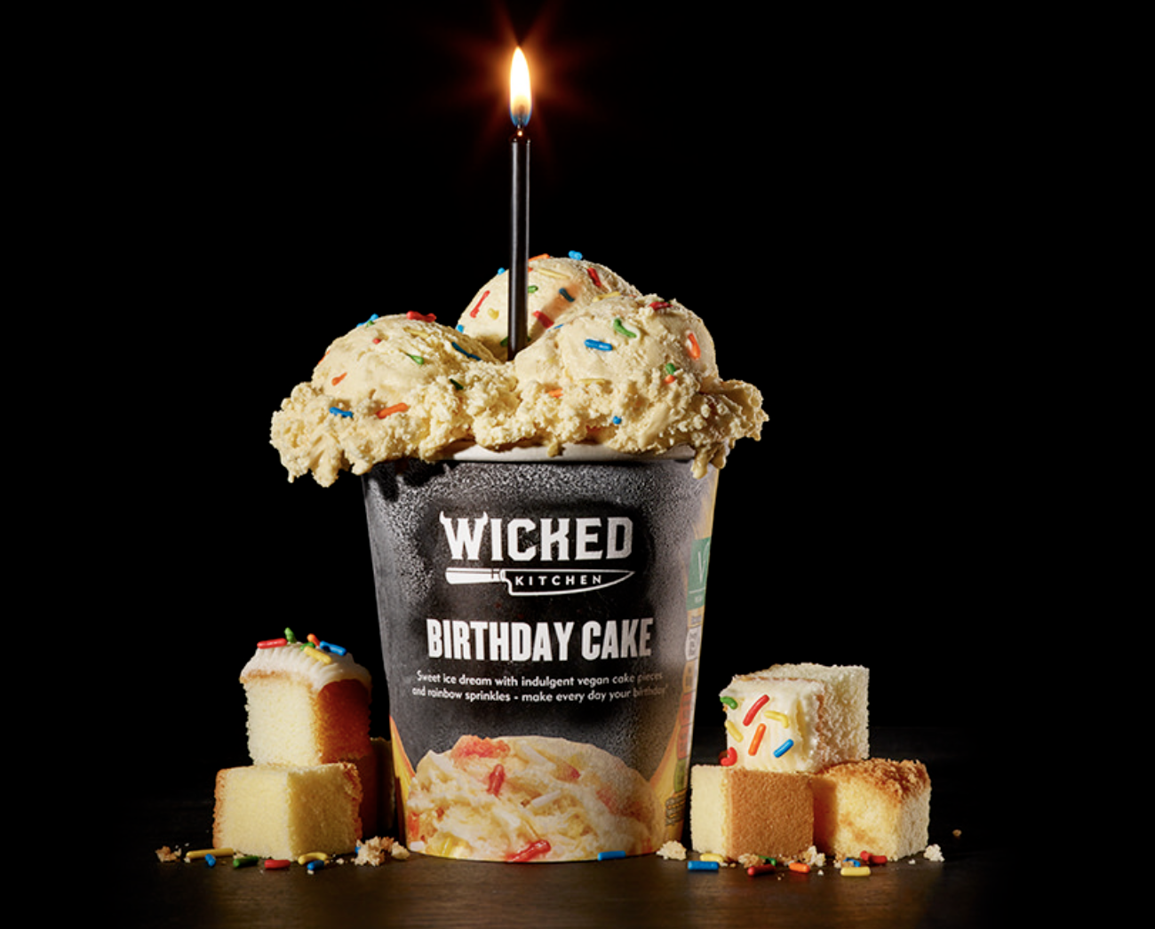 Wicked Kitchen ice cream with a candle